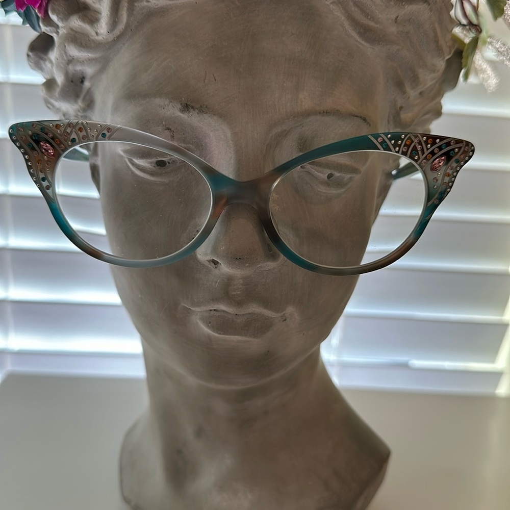 Francis Klein, Blue and Cream, Cat Eye with Beautiful Crystals